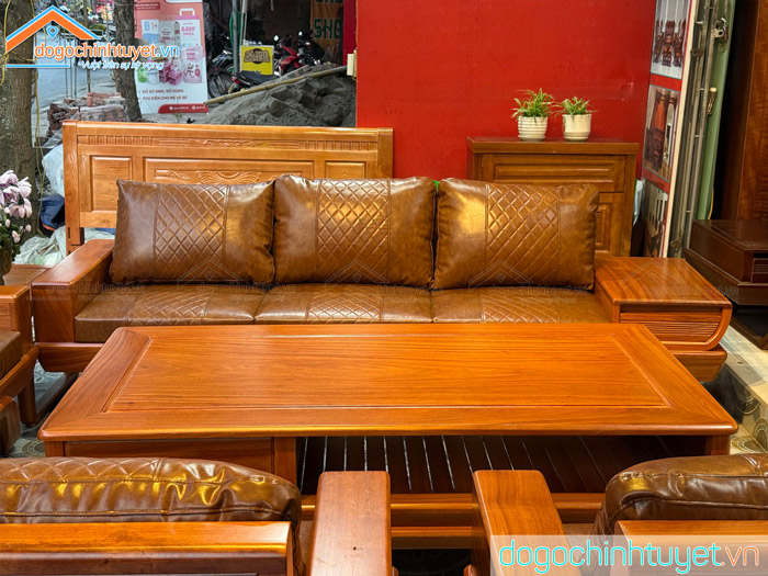 Sofa Gõ Đỏ Chân Thuyền Ngăn Kéo Vát